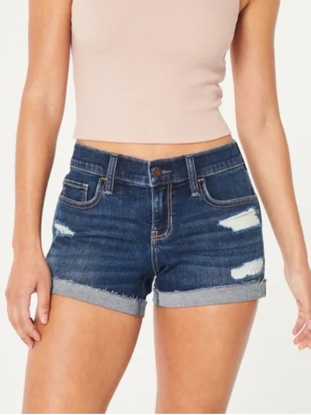 Hollister Dark Wash Distressed Denim Jean Shorts